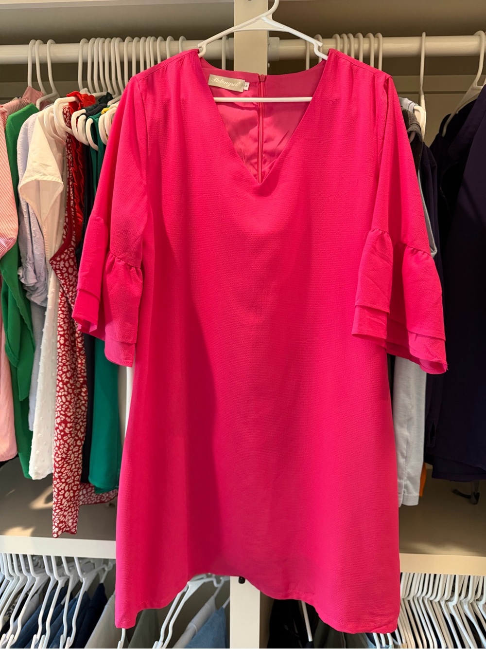 Women’s V-Neck Ruffle Sleeve Dress - Hot Pink